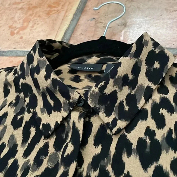🌸 HALOGEN Size Small Leopard Print Button Down Collared Blouse - Picture 5 of 8